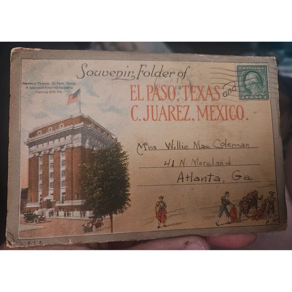 Vintage El Paso Texas & Ciudad Juarez Mexico TX Postcard Folder Booklet 1930s